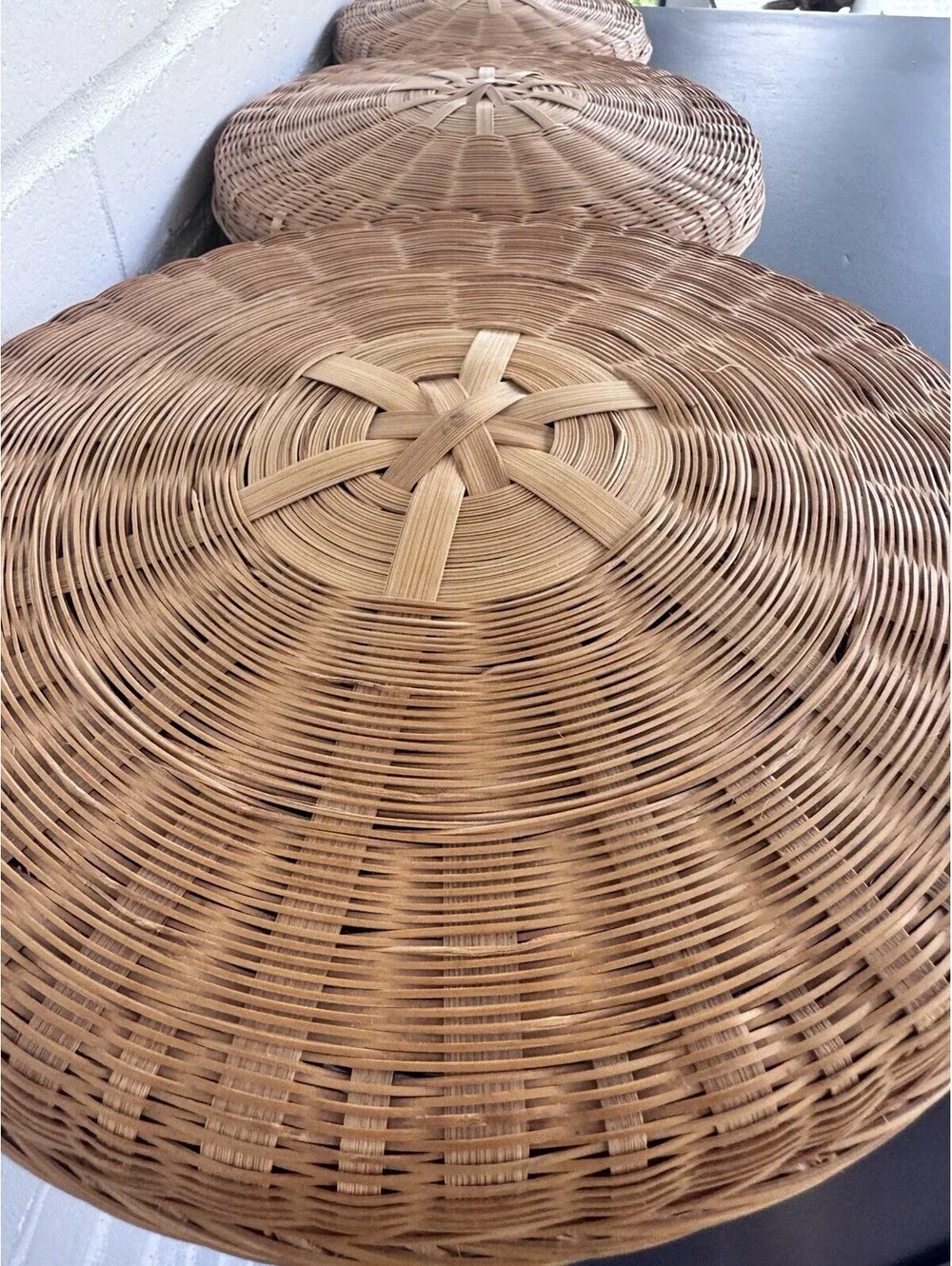 Vintage Woven Rattan Nesting & Stacking Baskets Set of 5 Baskets  4”-11” Boho